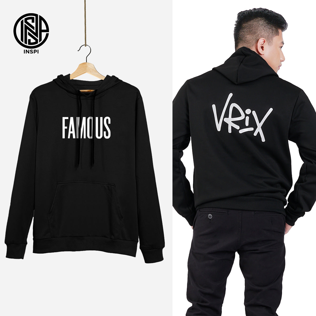 INSPI x Vrix Hoodie Jacket For Men w/ Pockets Minimalist Graphic Print Pullover For Women Printed Hoodies Collection