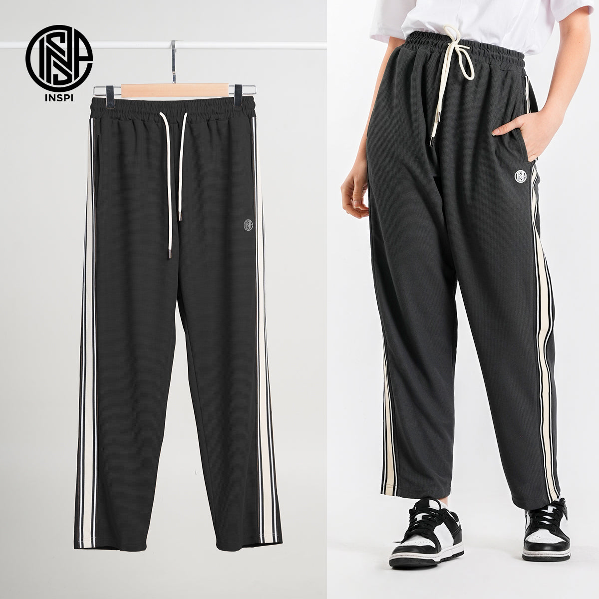 INSPI Waffle Pants with Drawstring and Pockets for Men and Women.