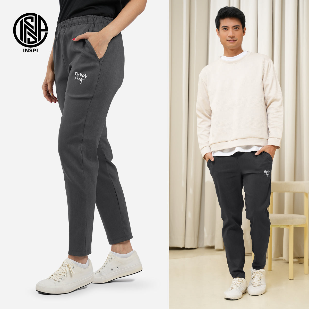 INSPI x Bonez & Fofo Trouser Pants for Men and Women with Side Pockets and Drawstring Collection High Waist Pant Pantalon