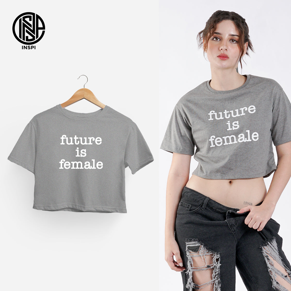 INSPI Originals Creators Crop Tops For Women Collection Statement Loose Fit Printed Round Neck Outfit Statements