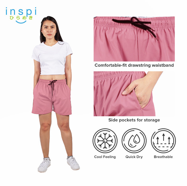 INSPI Training Shorts for Women in Cardinal Rose Korean Pambahay Casual Comfy Tiktok Short Ladies Taslan