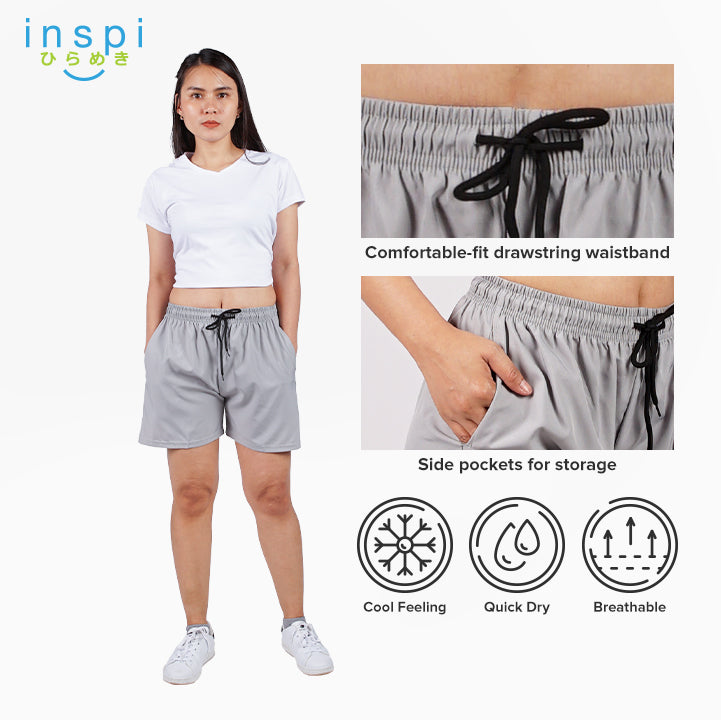 INSPI Training Shorts for Women in Gray Korean Pambahay Casual Comfy Tiktok Short Ladies Taslan