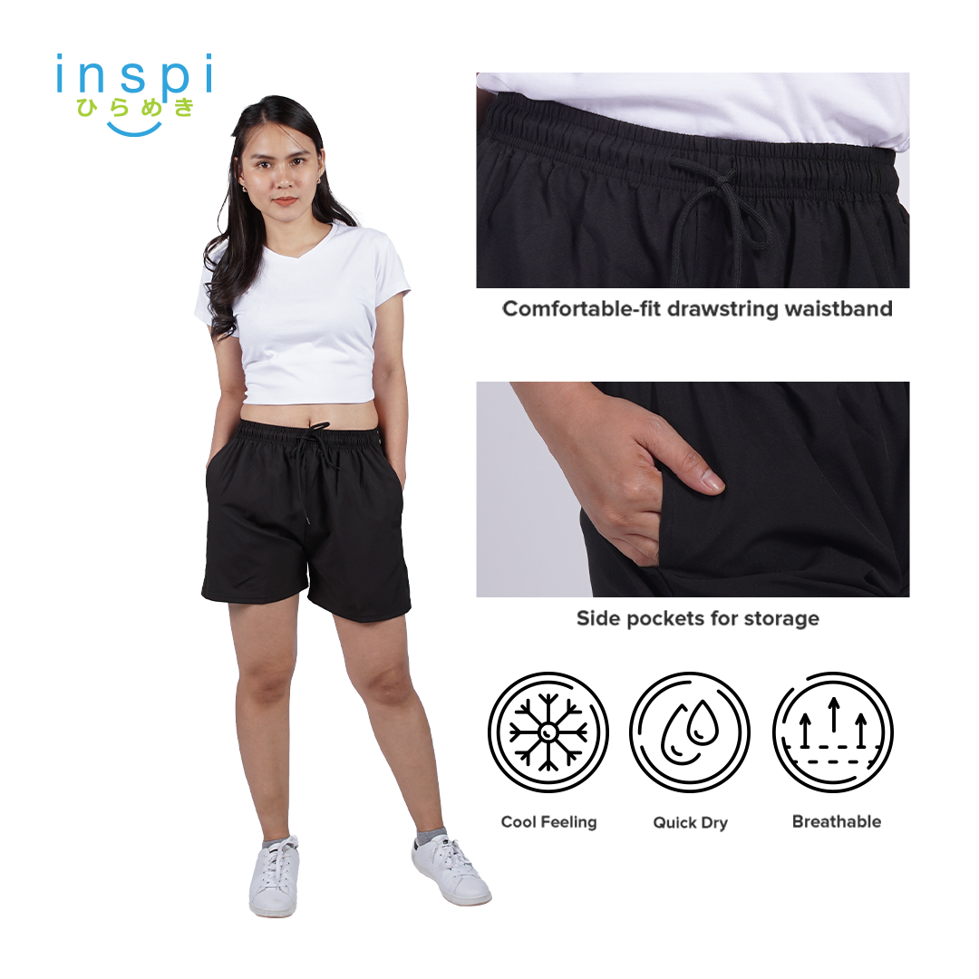 INSPI Training Shorts for Women in Black Korean Pambahay Casual Comfy Tiktok Short Ladies Taslan