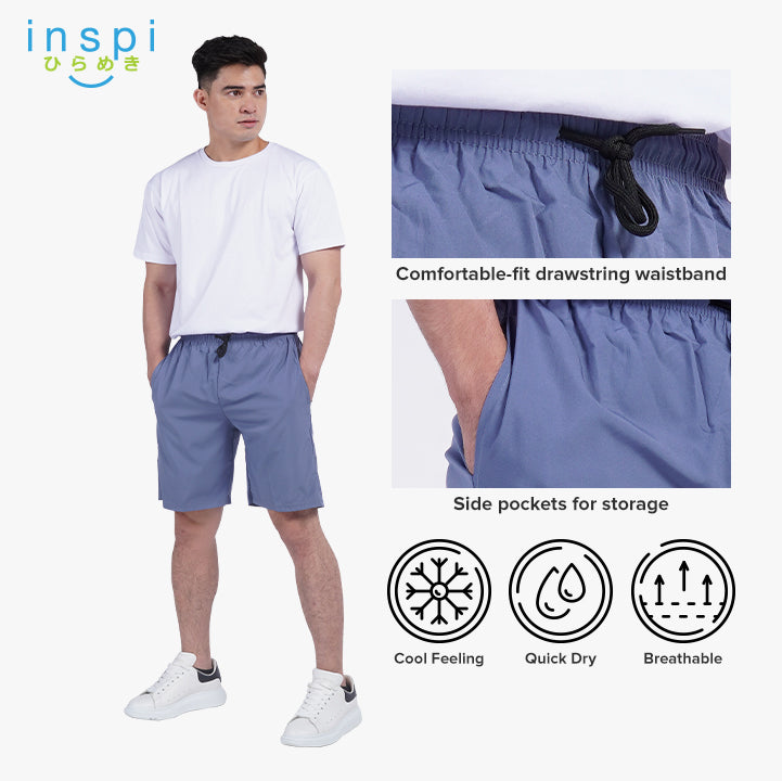 INSPI Training Shorts for Men in Slate Blue Korean Pambahay Summer Casual Comfy Tiktok Short Taslan Men’s