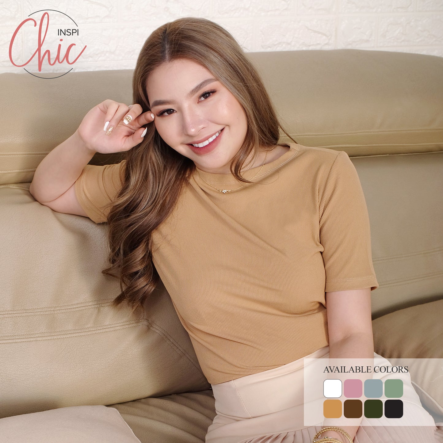 INSPI Chic Trendy Curve Ribbed Boat Neck Trendy Top Shirt Sleeveless Top Long Sleeve for Women