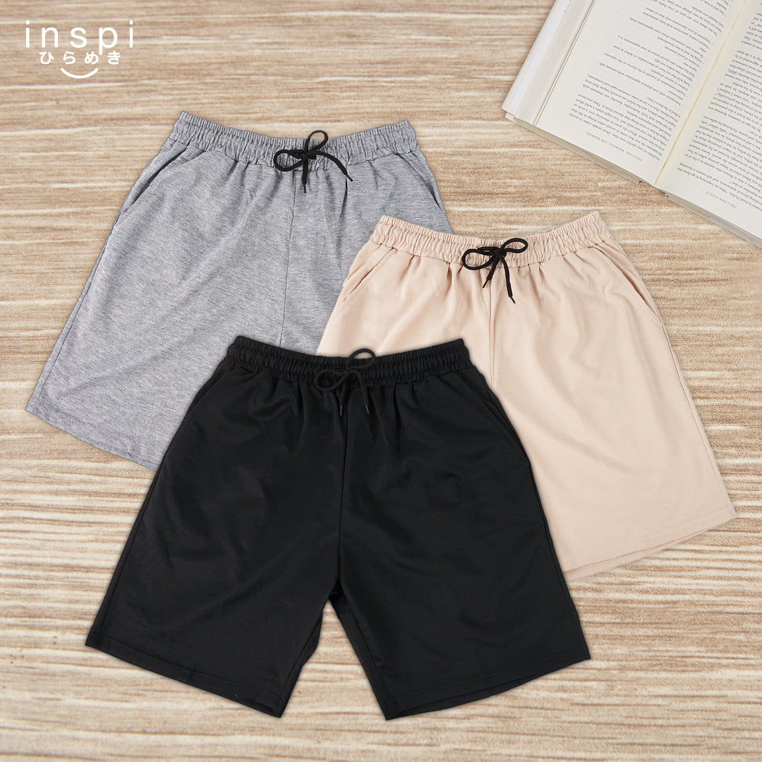 INSPI Walking Shorts for Men Summer in Black Cotton Korean Short for Women Plus Size Beach Outfit