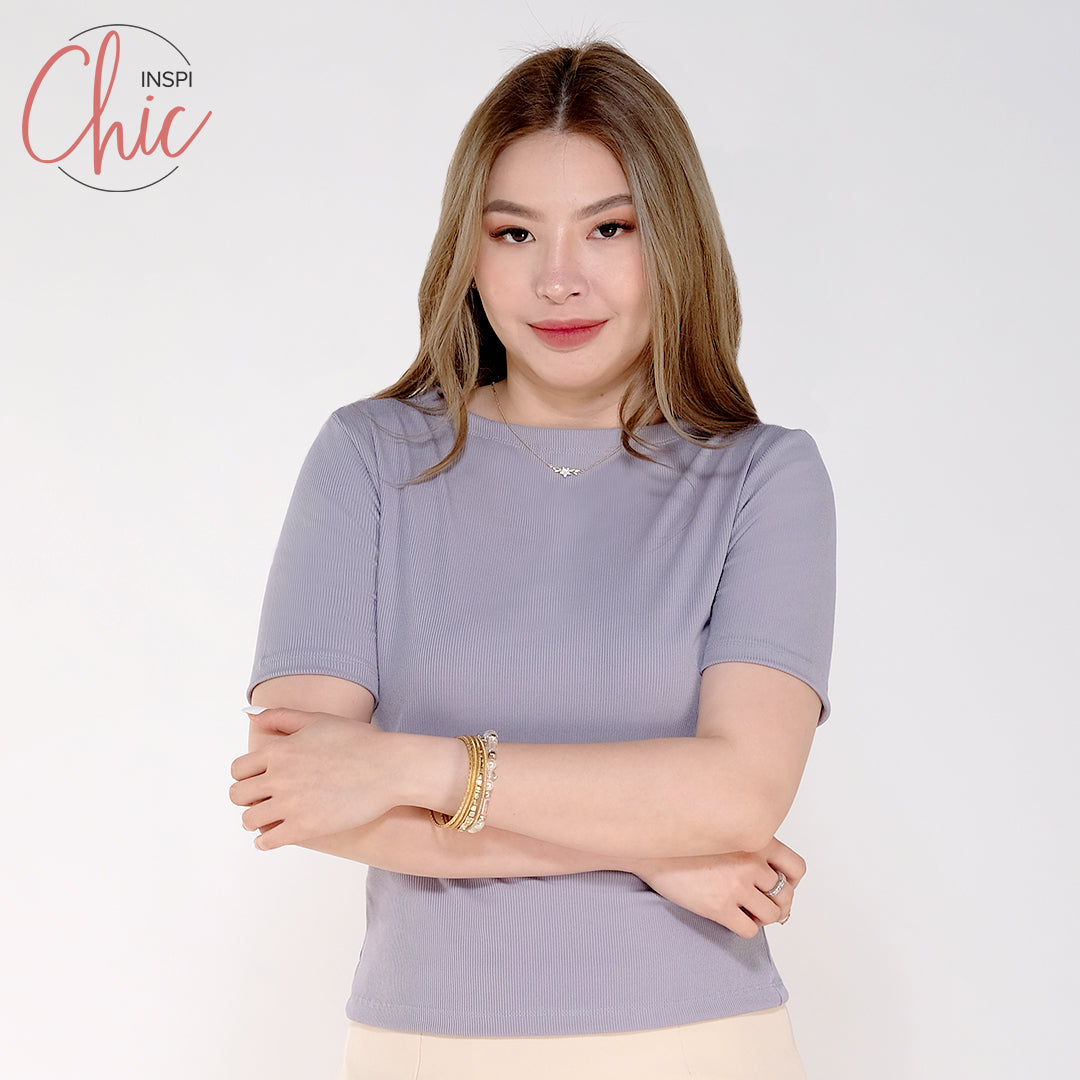 INSPI Chic Trendy Curve Ribbed Boat Neck Trendy Top Shirt Sleeveless Top Long Sleeve for Women