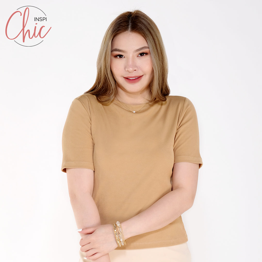 INSPI Chic Trendy Curve Ribbed Boat Neck Trendy Top Shirt Sleeveless Top Long Sleeve for Women