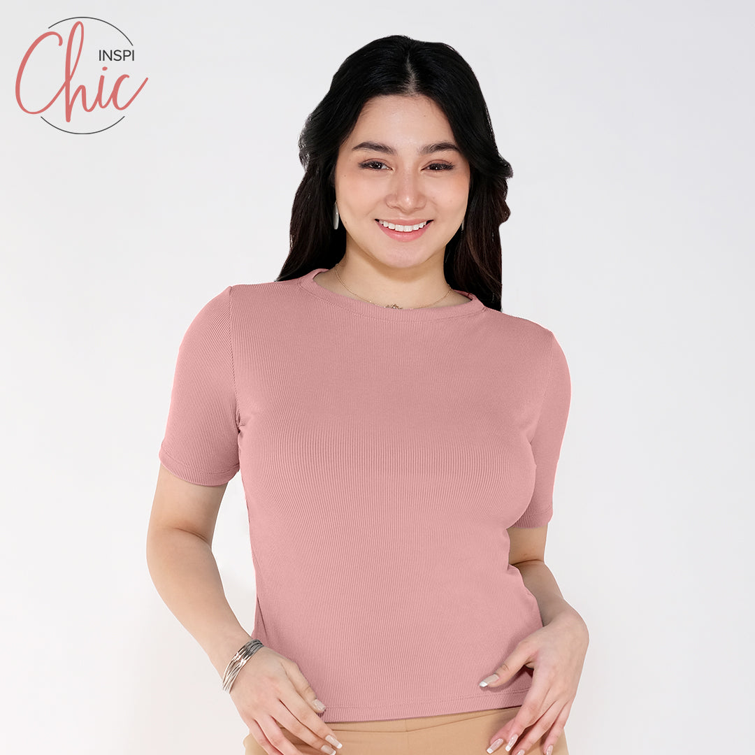 INSPI Chic Trendy Curve Ribbed Boat Neck Trendy Top Shirt Sleeveless Top Long Sleeve for Women