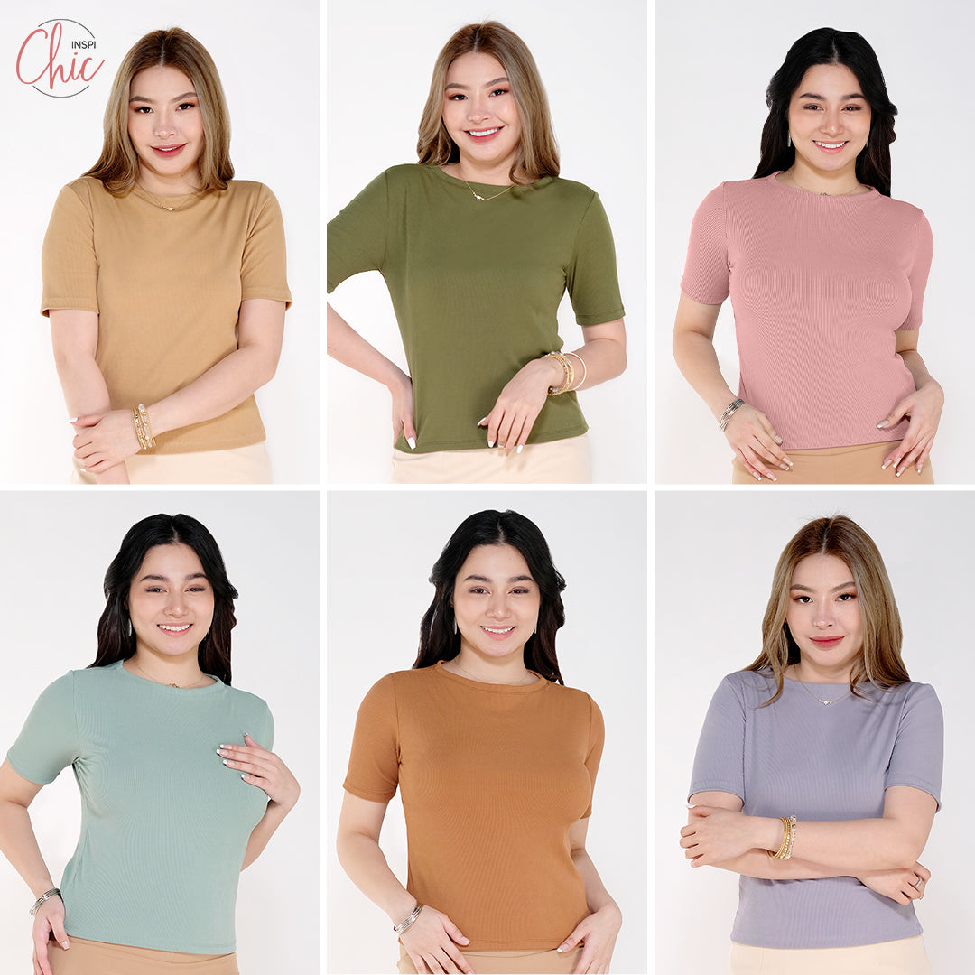 INSPI Chic Trendy Curve Ribbed Boat Neck Trendy Top Shirt Sleeveless Top Long Sleeve for Women