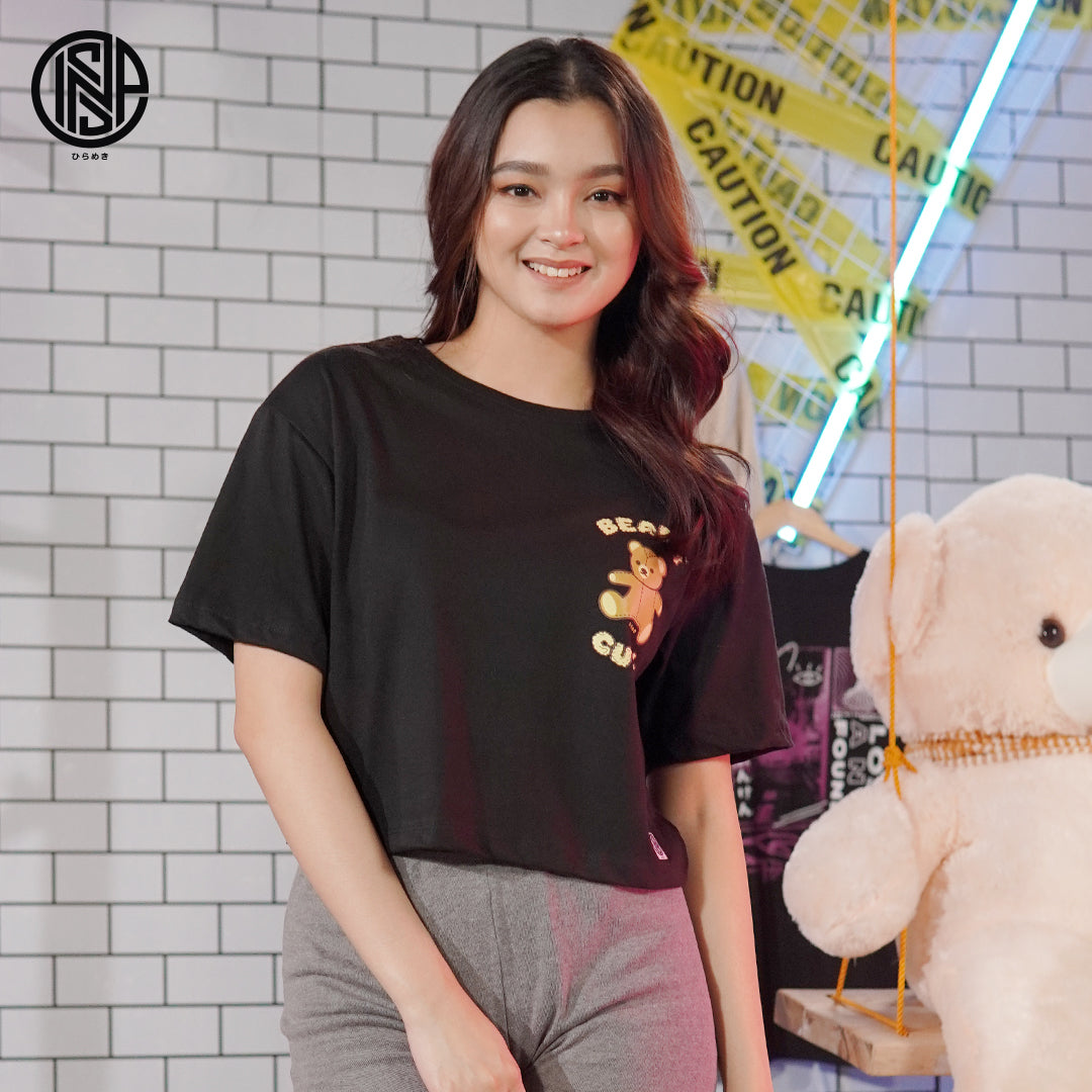 INSPI Bear Crop Top for Women Minimalist Cotton Shirt Oversized Croptop for Teens Aesthetic Korean Top Beach Outfit