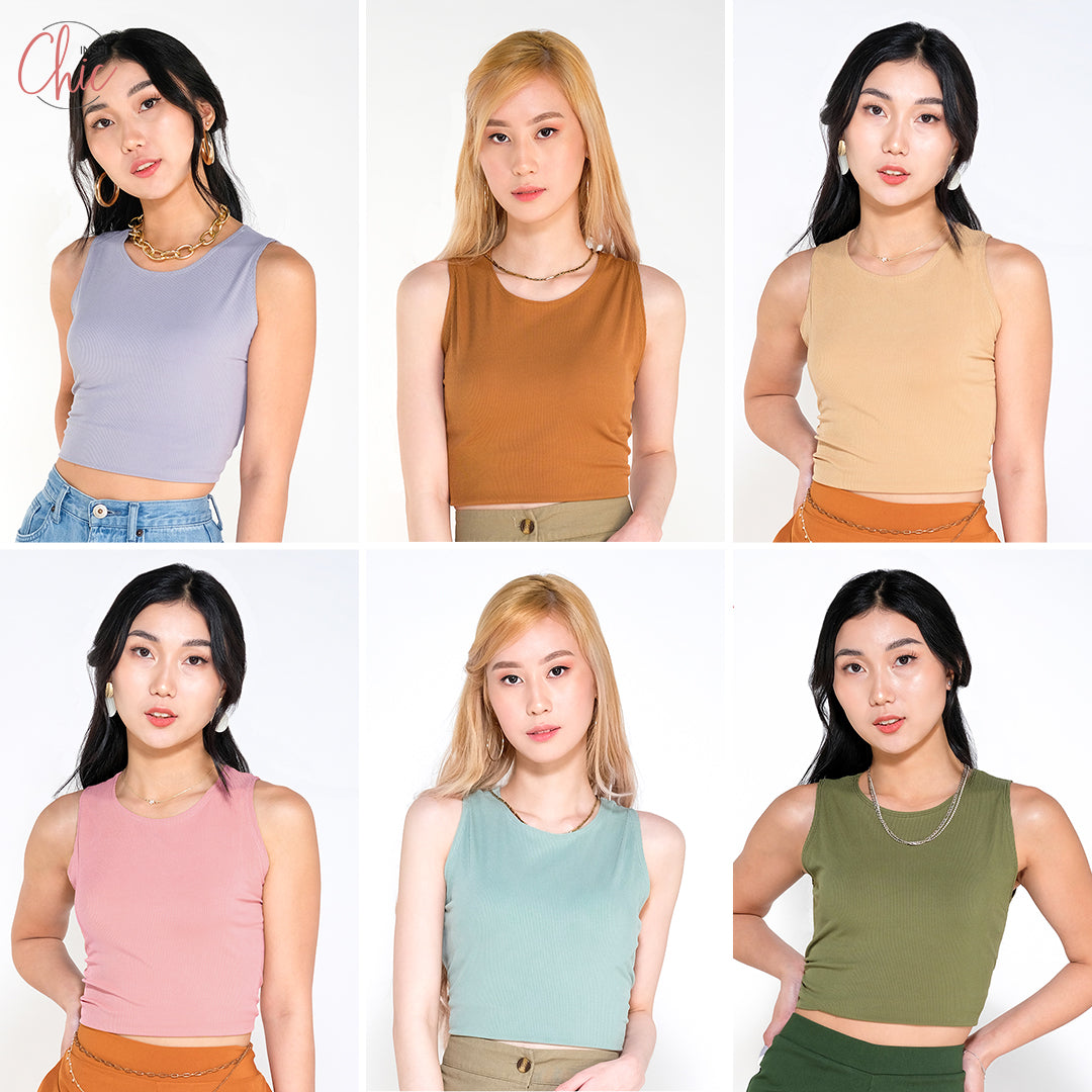 INSPI Chic Ribbed Trendy Curve Halter Top Trendy Top Shirt Sleeveless Top Long Sleeve for Women