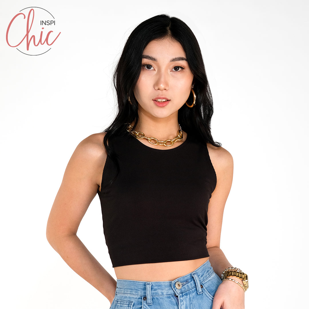INSPI Chic Ribbed Trendy Curve Halter Top Trendy Top Shirt Sleeveless Top Long Sleeve for Women