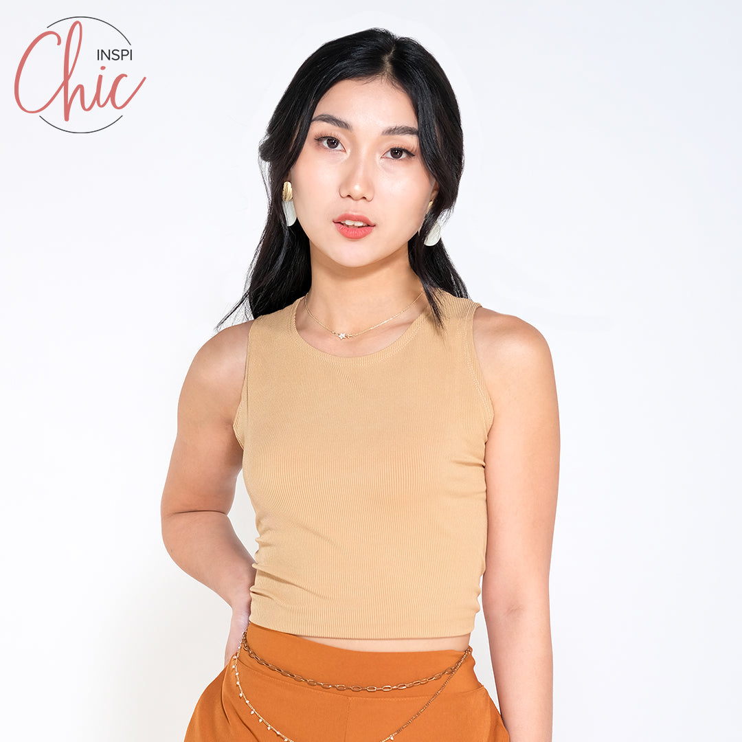 INSPI Chic Ribbed Trendy Curve Halter Top Trendy Top Shirt Sleeveless Top Long Sleeve for Women