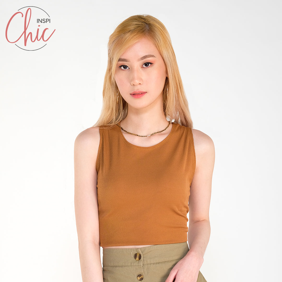 INSPI Chic Ribbed Trendy Curve Halter Top Trendy Top Shirt Sleeveless Top Long Sleeve for Women