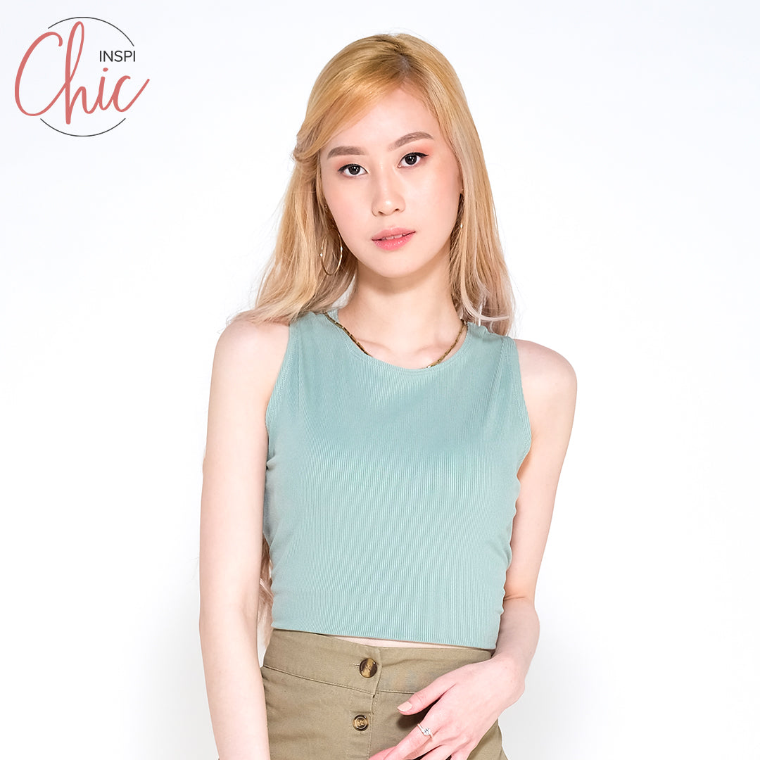 INSPI Chic Ribbed Trendy Curve Halter Top Trendy Top Shirt Sleeveless Top Long Sleeve for Women