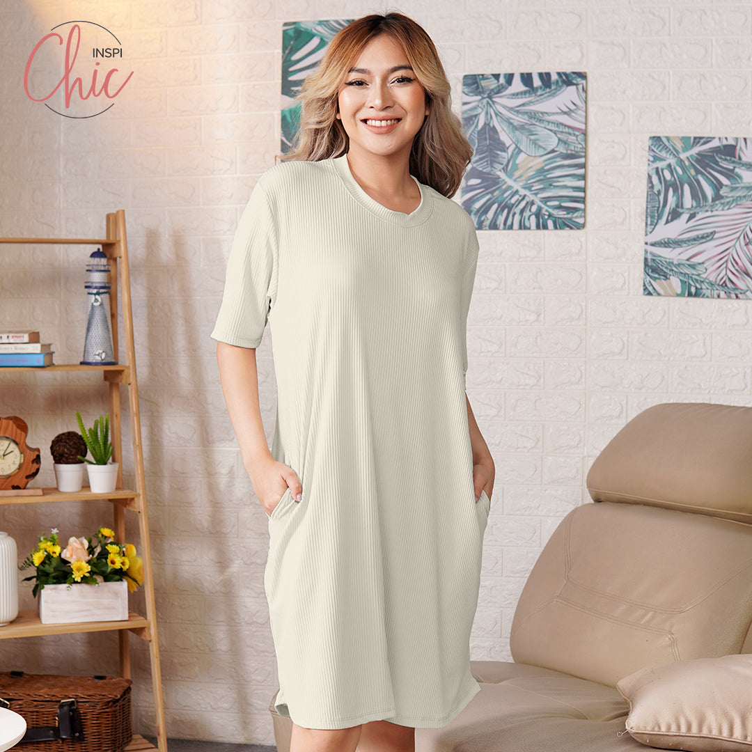 INSPI Chic Dress for Woman Plain Ribbed Knit Trendy Tops Comfortable Dress for Women Basic Long Dresses 3/4 Bodycon