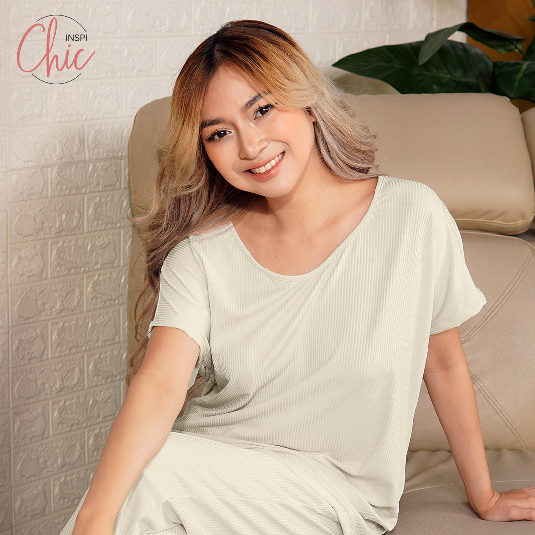 INSPI Chic Plain Ribbed Drape Comfortable Tshirt for Women Rib Knitted Basic Round Neck Blouse Casual Cotton Shirts for Women