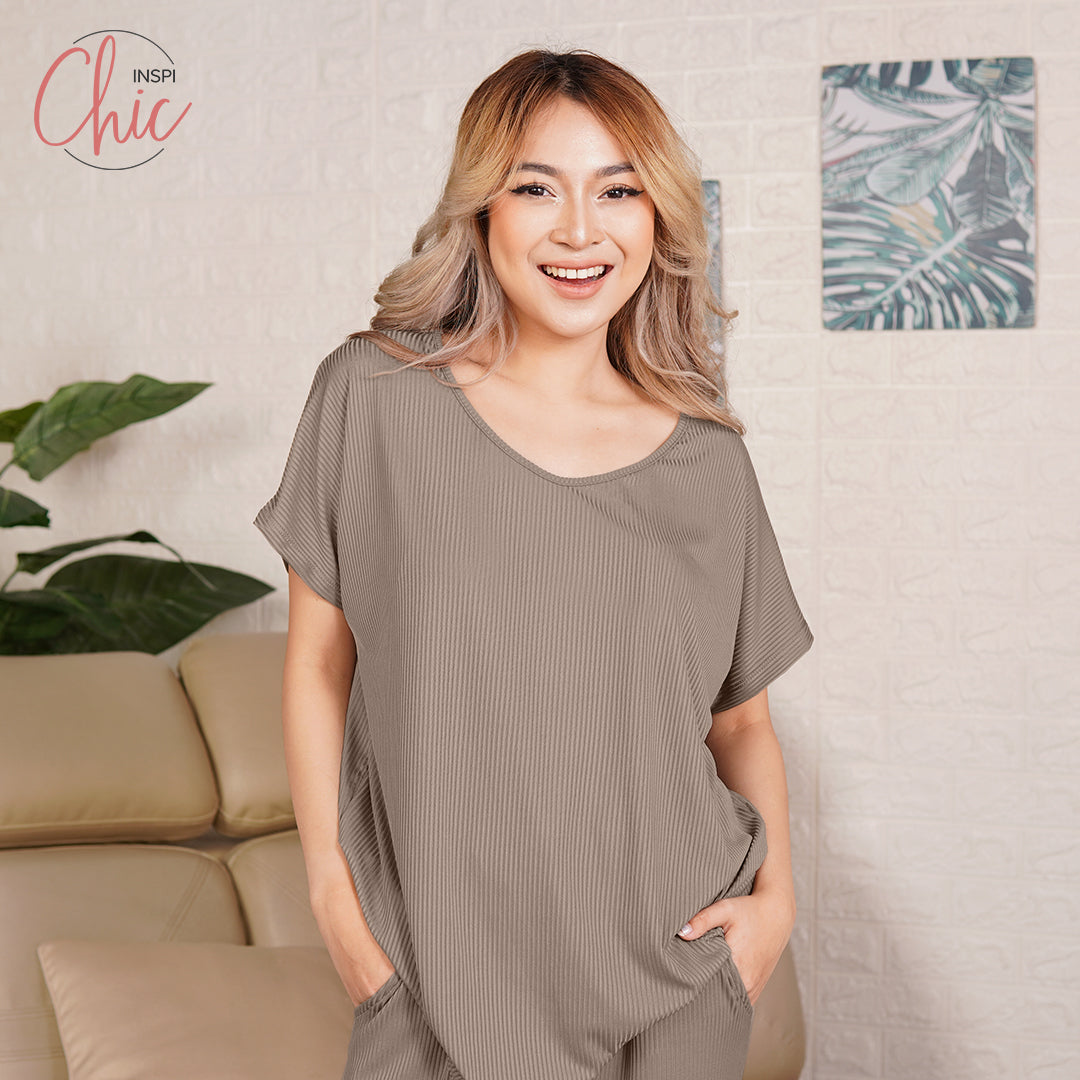 INSPI Chic Plain Ribbed Drape Comfortable Tshirt for Women Rib Knitted Basic Round Neck Blouse Casual Cotton Shirts for Women