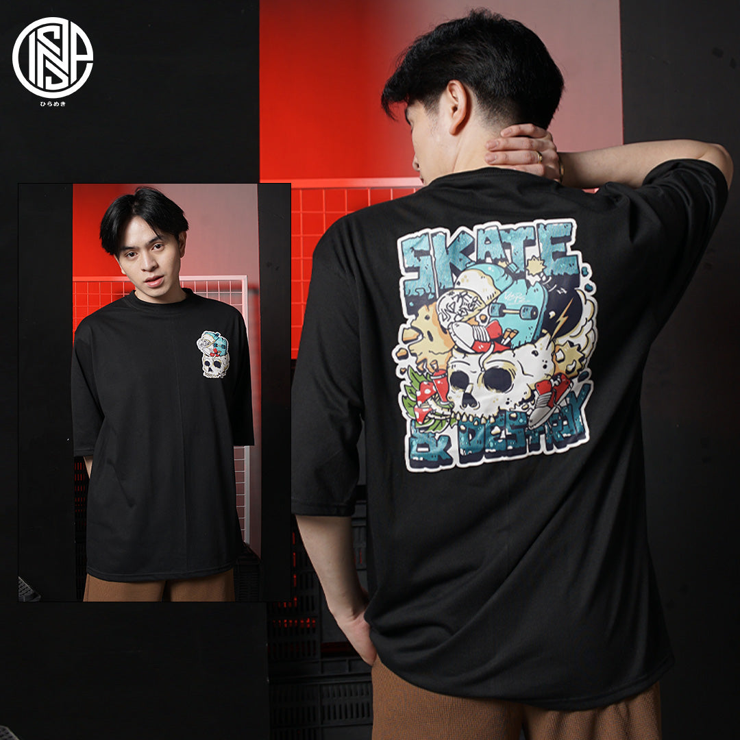 INSPI Skater Oversized Tshirt for Men Trendy Tops for Women Couple Shirt Plus Size Top Graphic Black White Tees