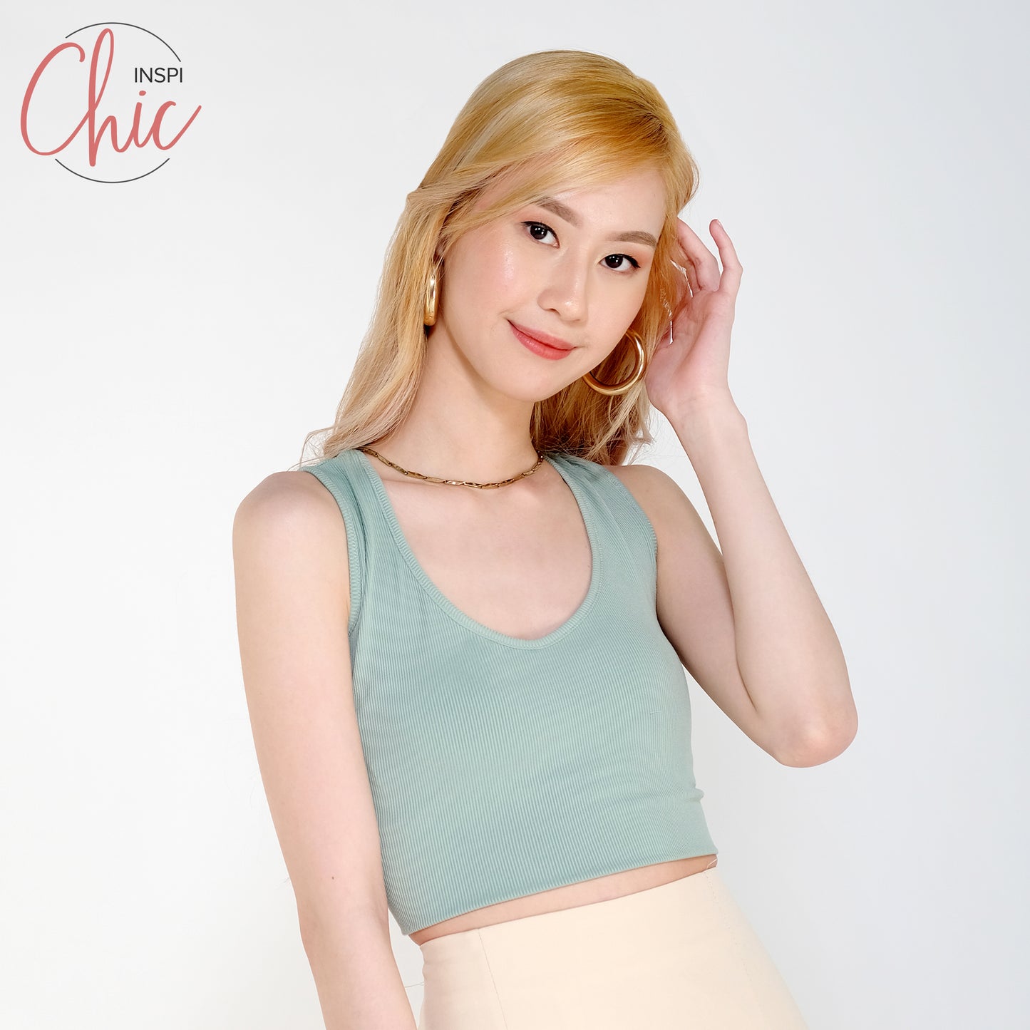INSPI Chic Trendy Curve Ribbed Deep V-Neck Trendy Top Shirt Sleeveless Top Long Sleeve for Women