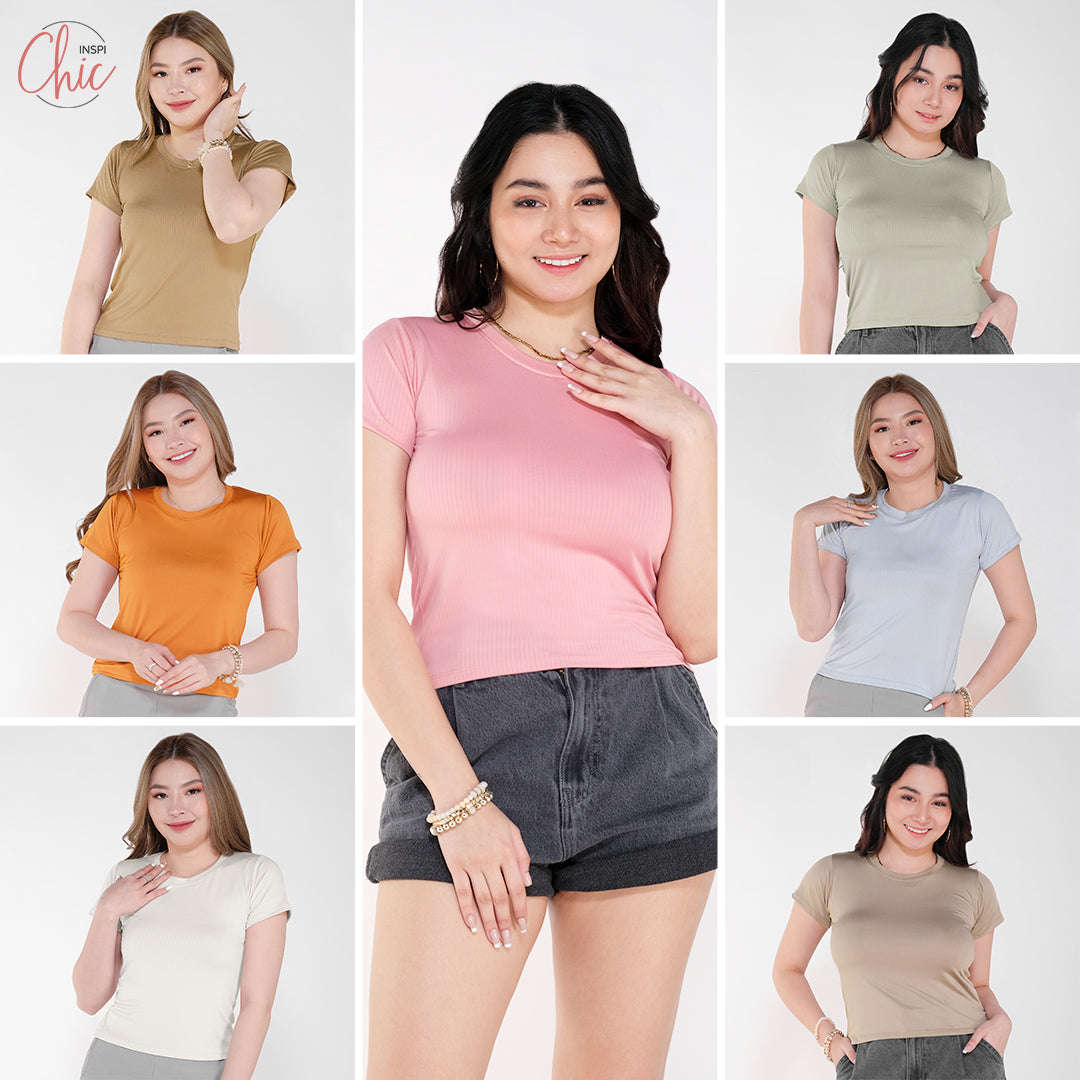 INSPI Chic Color Me Ribbed Basic Tee Croptop Shirt for Women Sleeveless Top