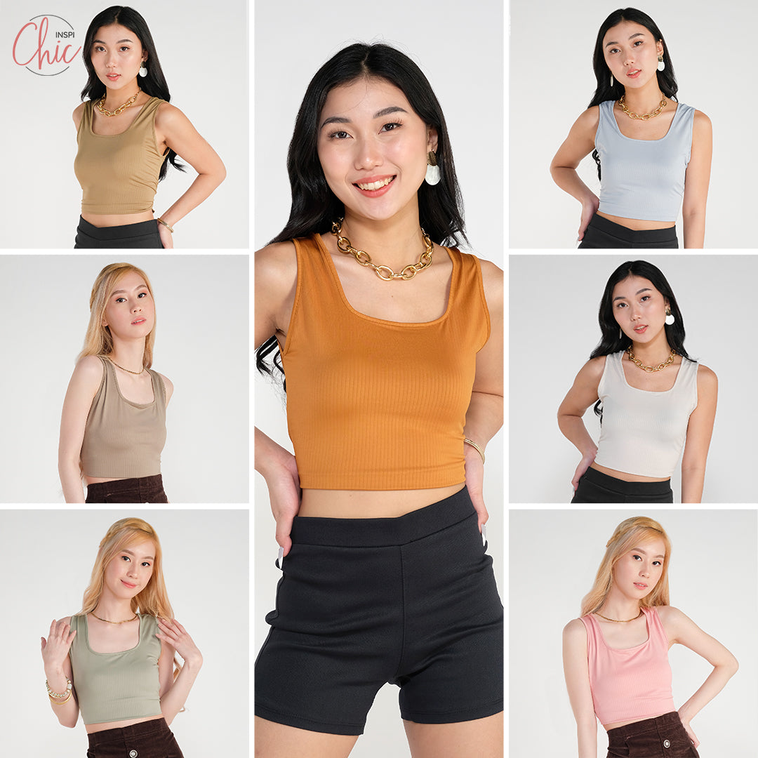 INSPI Chic Color Me Ribbed Thick Strap Croptop Shirt for Women Sleeveless Top
