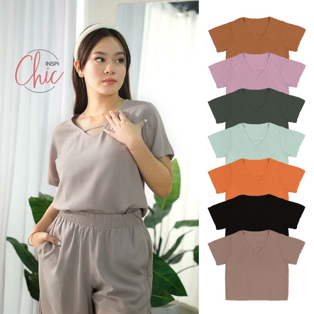 INSPI Chic Nude Boxy V-neck Crop Tank Tops for Women Croptop Korean Top Sleeveless Tees