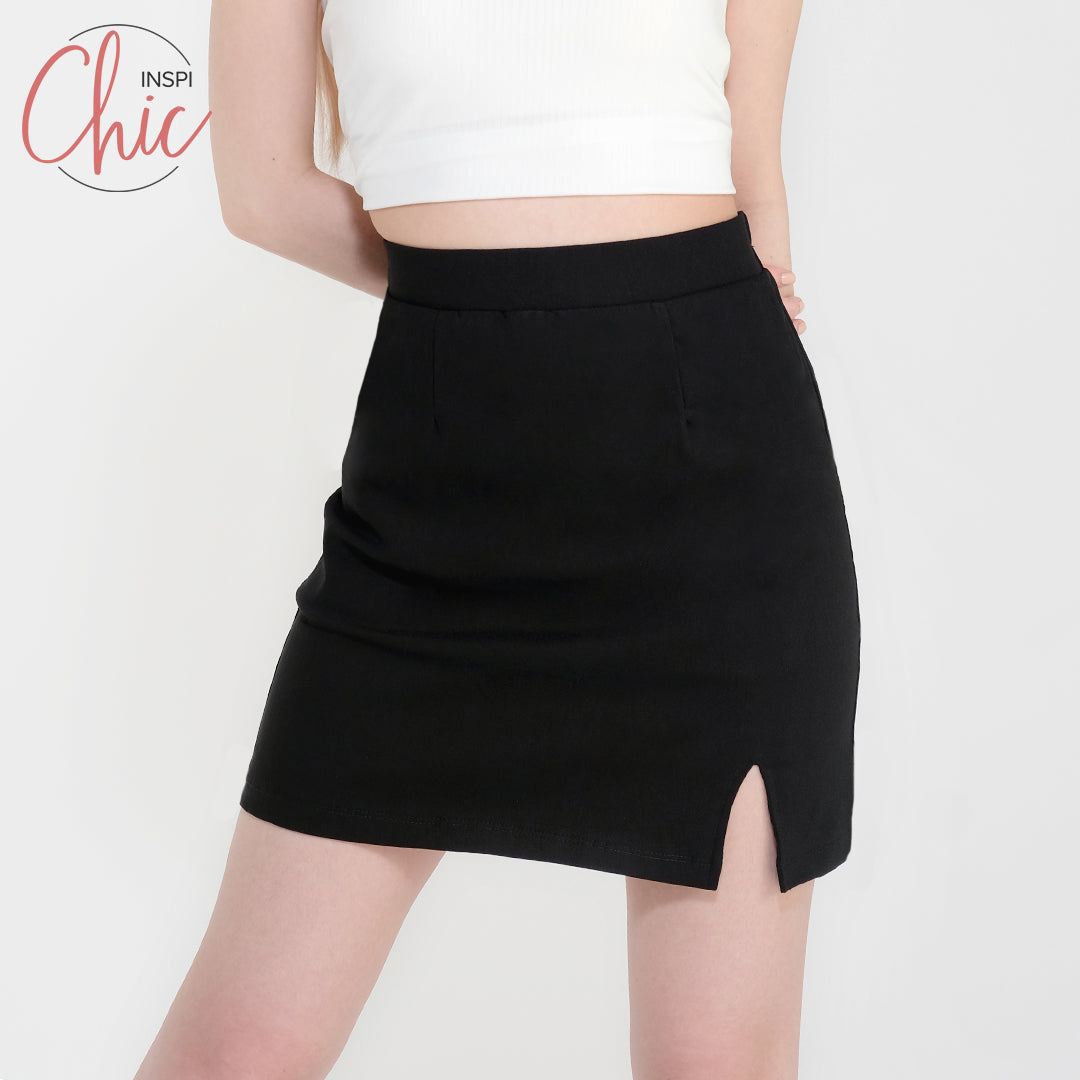 INSPI Chic Ladies Skirt with Slit Fashion Black Green Purple Brown