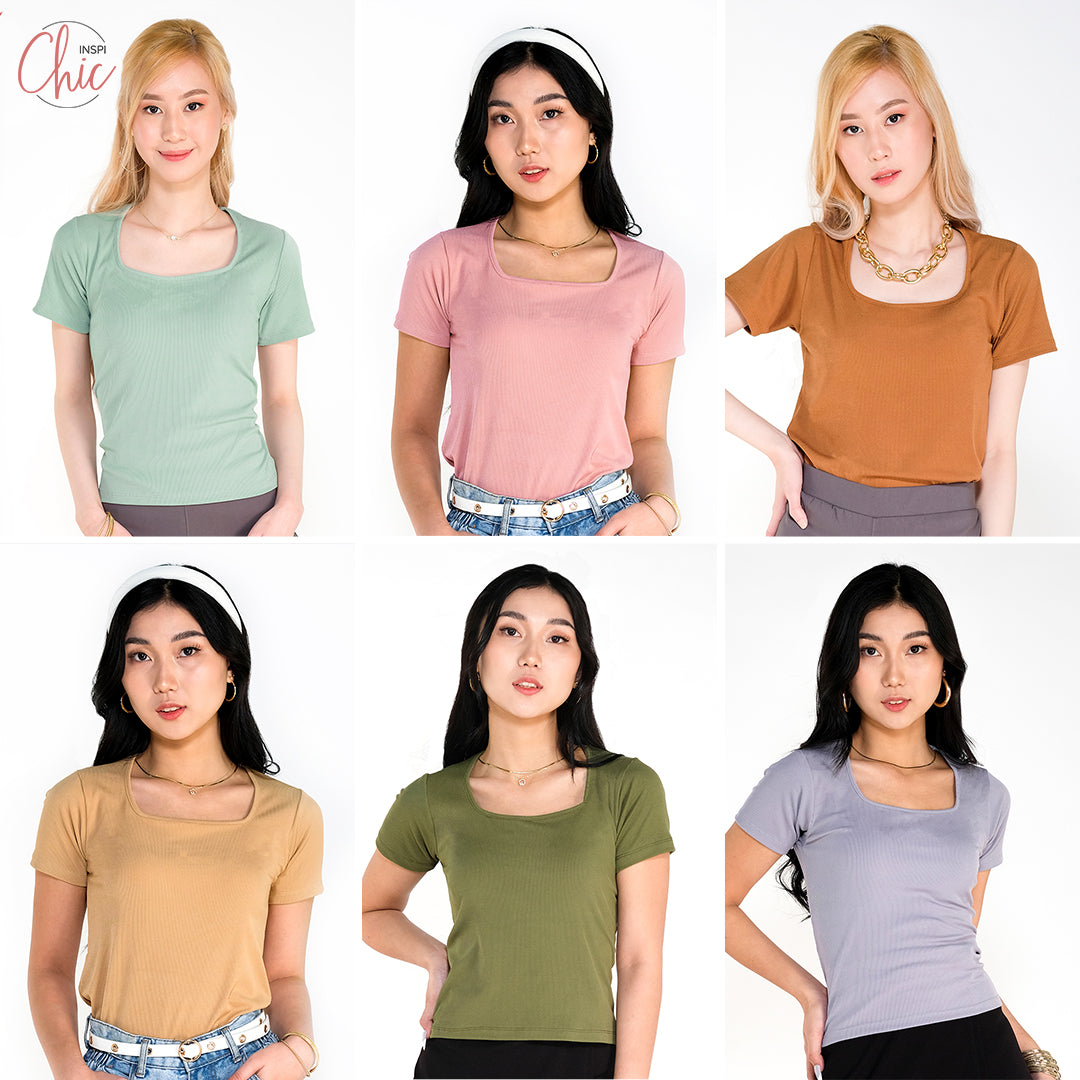 INSPI Chic Trendy Curve Ribbed Square Neck Trendy Top Shirt Sleeveless Top Long Sleeve for Women