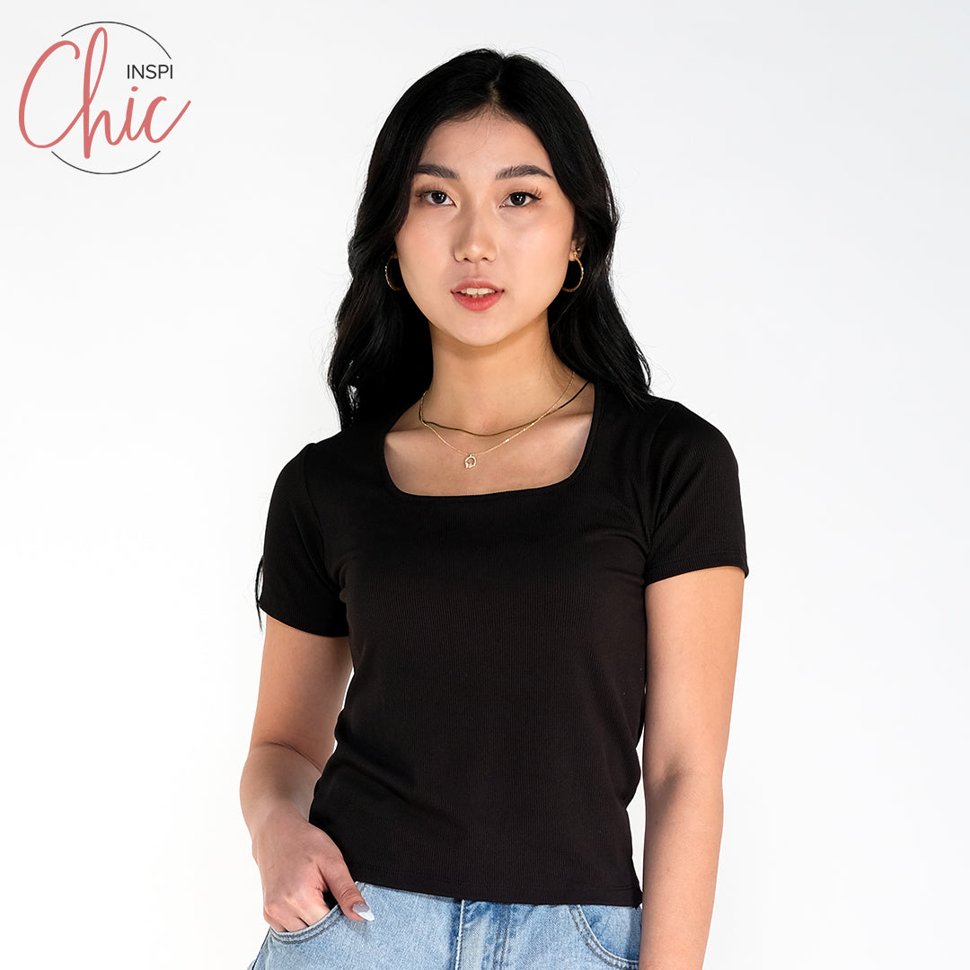 INSPI Chic Trendy Curve Ribbed Square Neck Trendy Top Shirt Sleeveless Top Long Sleeve for Women