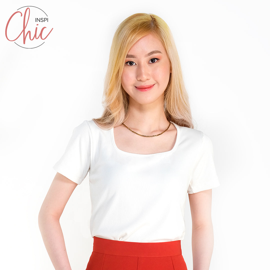 INSPI Chic Trendy Curve Ribbed Square Neck Trendy Top Shirt Sleeveless Top Long Sleeve for Women
