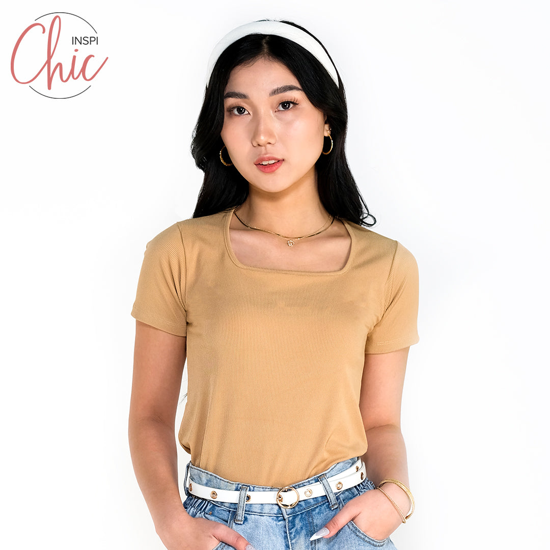 INSPI Chic Trendy Curve Ribbed Square Neck Trendy Top Shirt Sleeveless Top Long Sleeve for Women