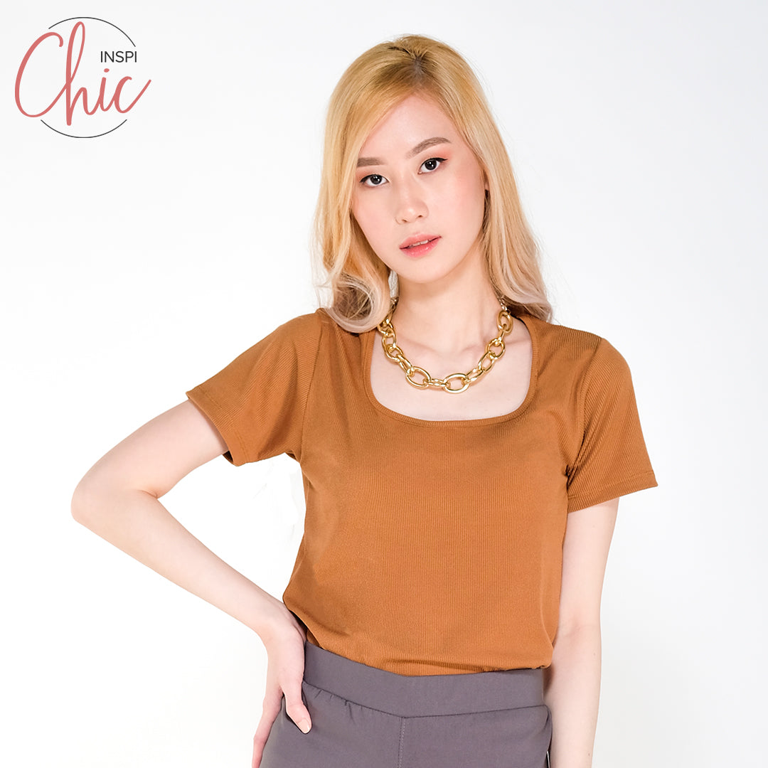 INSPI Chic Trendy Curve Ribbed Square Neck Trendy Top Shirt Sleeveless Top Long Sleeve for Women