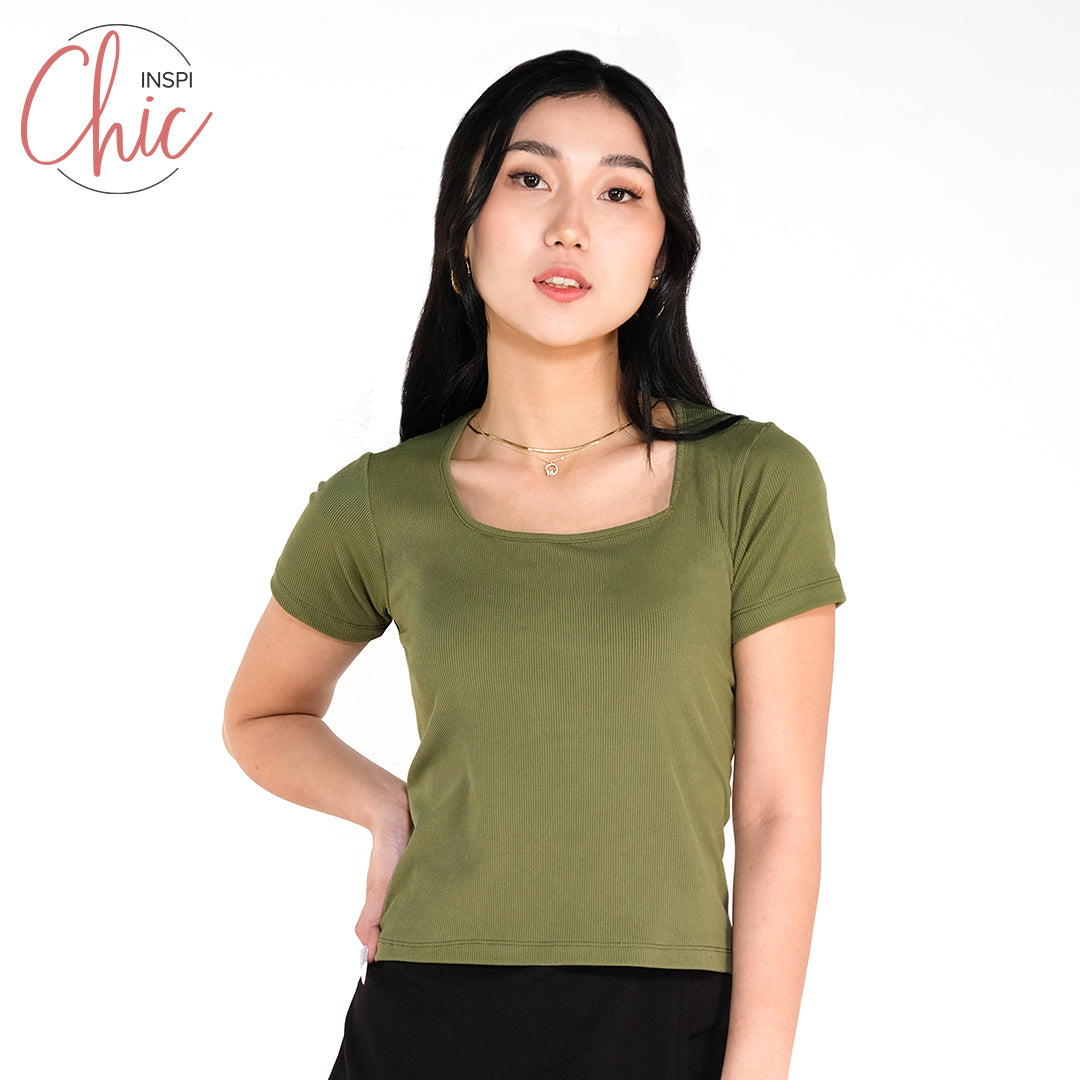 INSPI Chic Trendy Curve Ribbed Square Neck Trendy Top Shirt Sleeveless Top Long Sleeve for Women