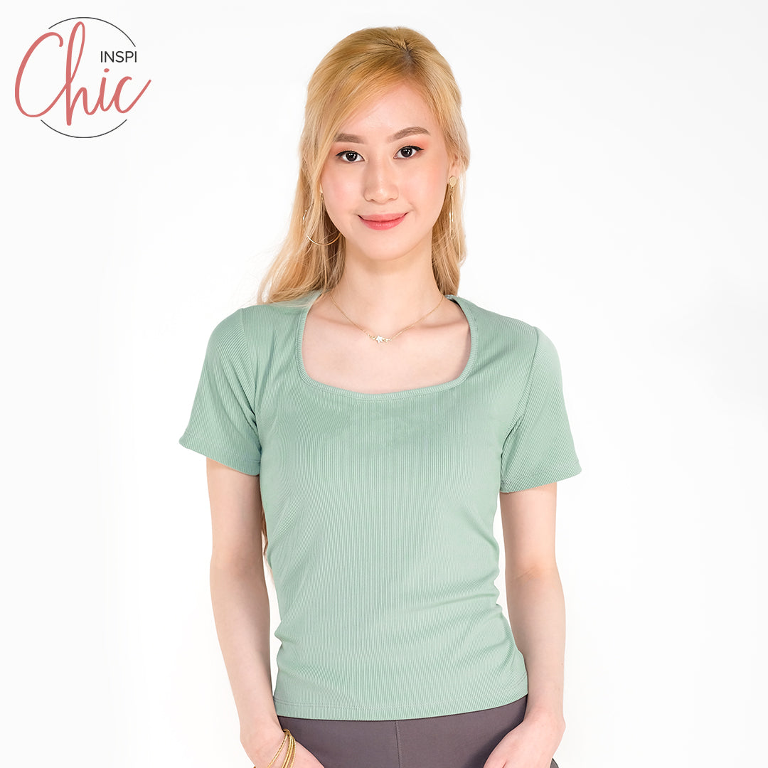 INSPI Chic Trendy Curve Ribbed Square Neck Trendy Top Shirt Sleeveless Top Long Sleeve for Women