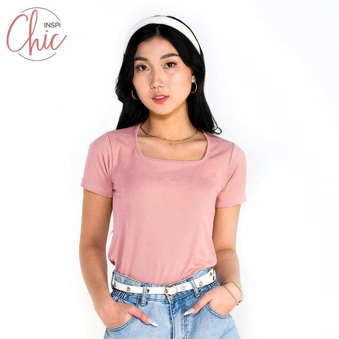 INSPI Chic Trendy Curve Ribbed Square Neck Trendy Top Shirt Sleeveless Top Long Sleeve for Women