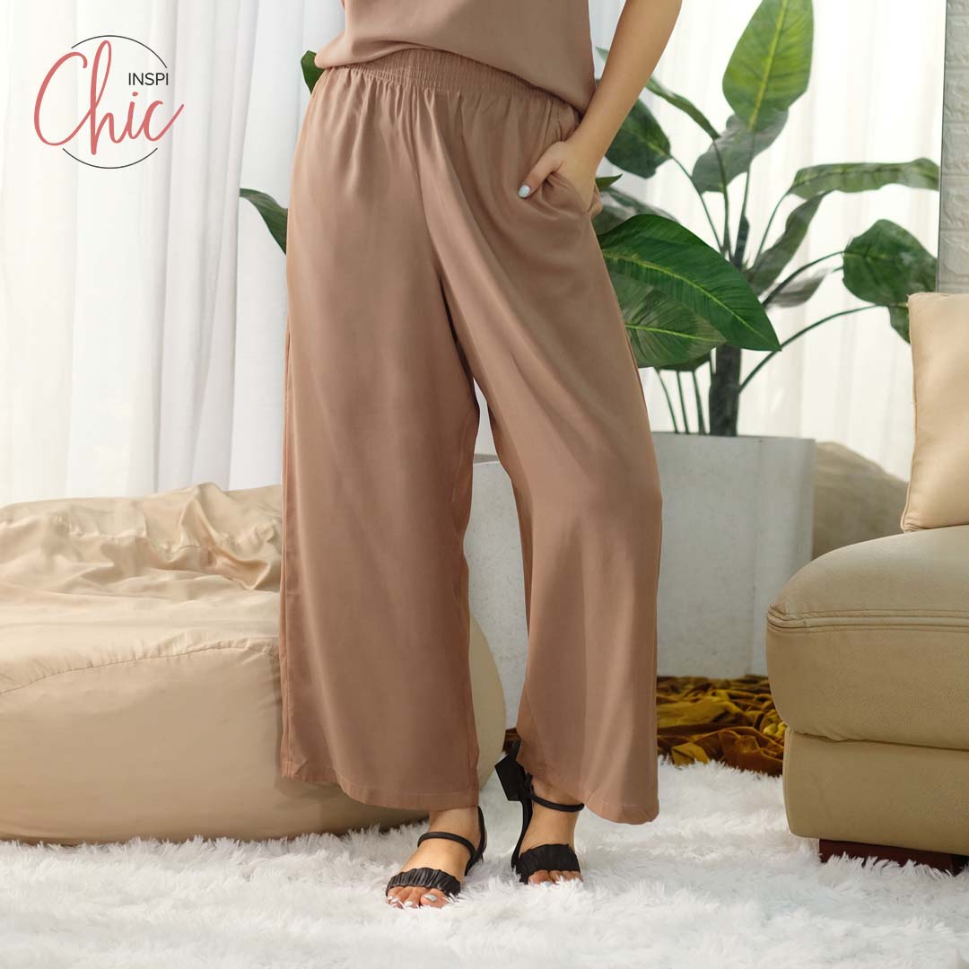 INSPI Chic Nude Boho Square Pants for Women Wide Leg Cotton Highwaist