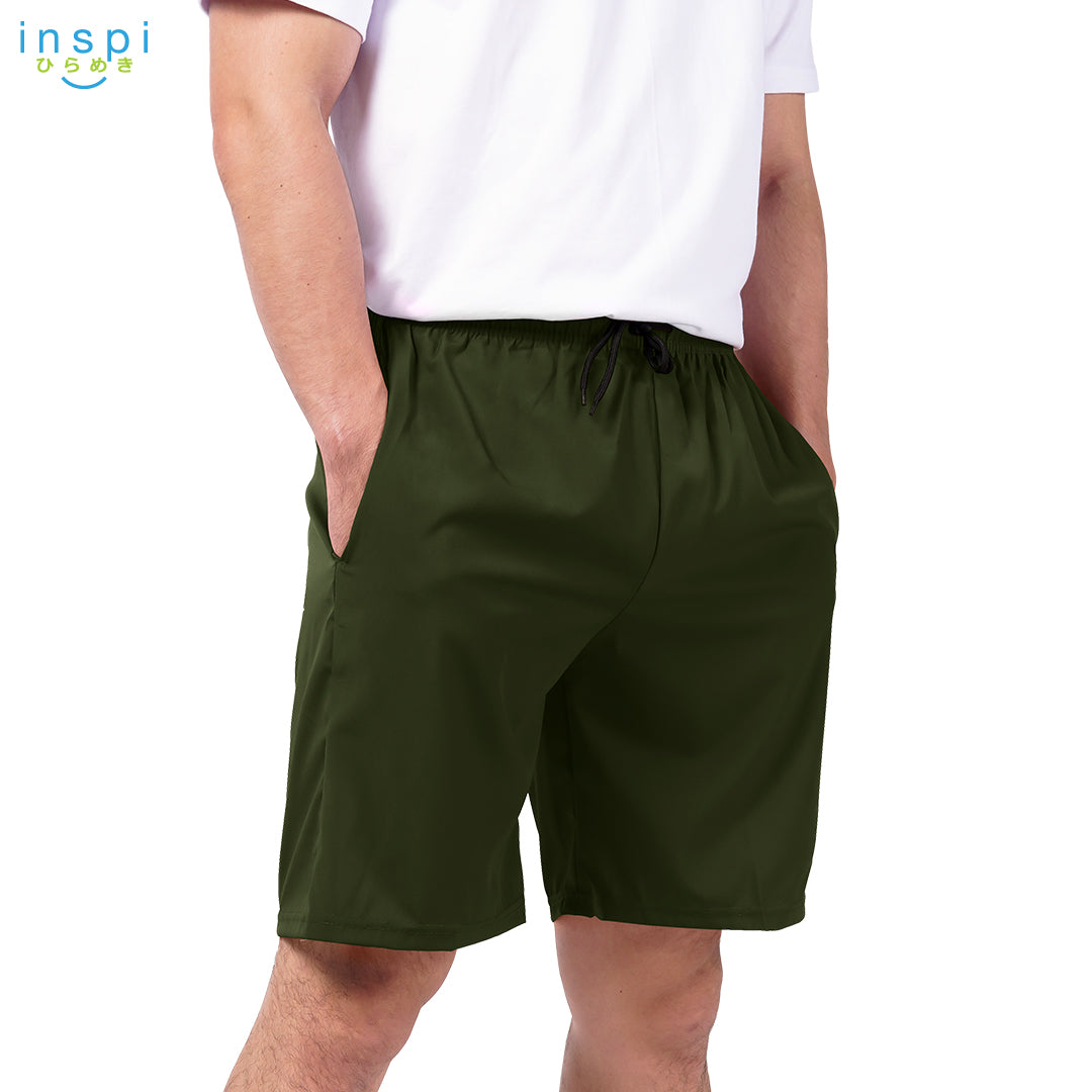 INSPI Training Shorts for Men in Olive Korean Pambahay Summer Casual Comfy Tiktok Short Taslan Men’s