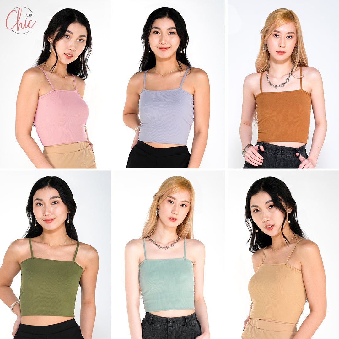 INSPI Chic Trendy Curve Ribbed Tube Cami Trendy Top Shirt Sleeveless Top Long Sleeve for Women