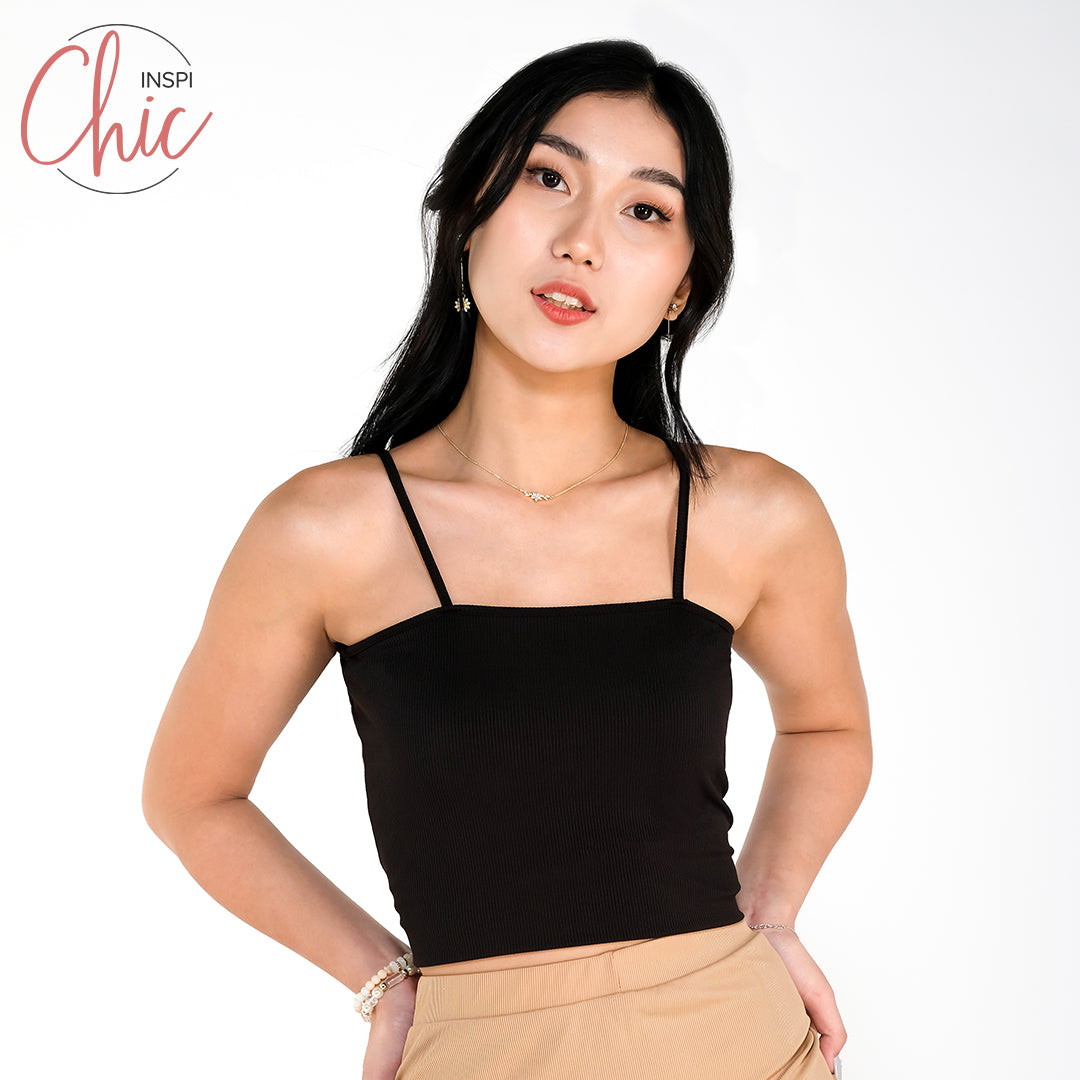 INSPI Chic Trendy Curve Ribbed Tube Cami Trendy Top Shirt Sleeveless Top Long Sleeve for Women