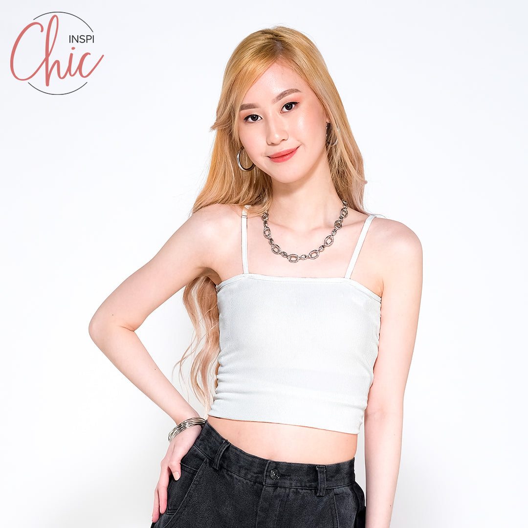 INSPI Chic Trendy Curve Ribbed Tube Cami Trendy Top Shirt Sleeveless Top Long Sleeve for Women