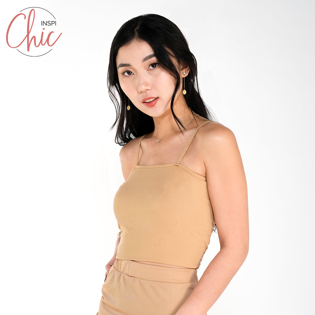 INSPI Chic Trendy Curve Ribbed Tube Cami Trendy Top Shirt Sleeveless Top Long Sleeve for Women