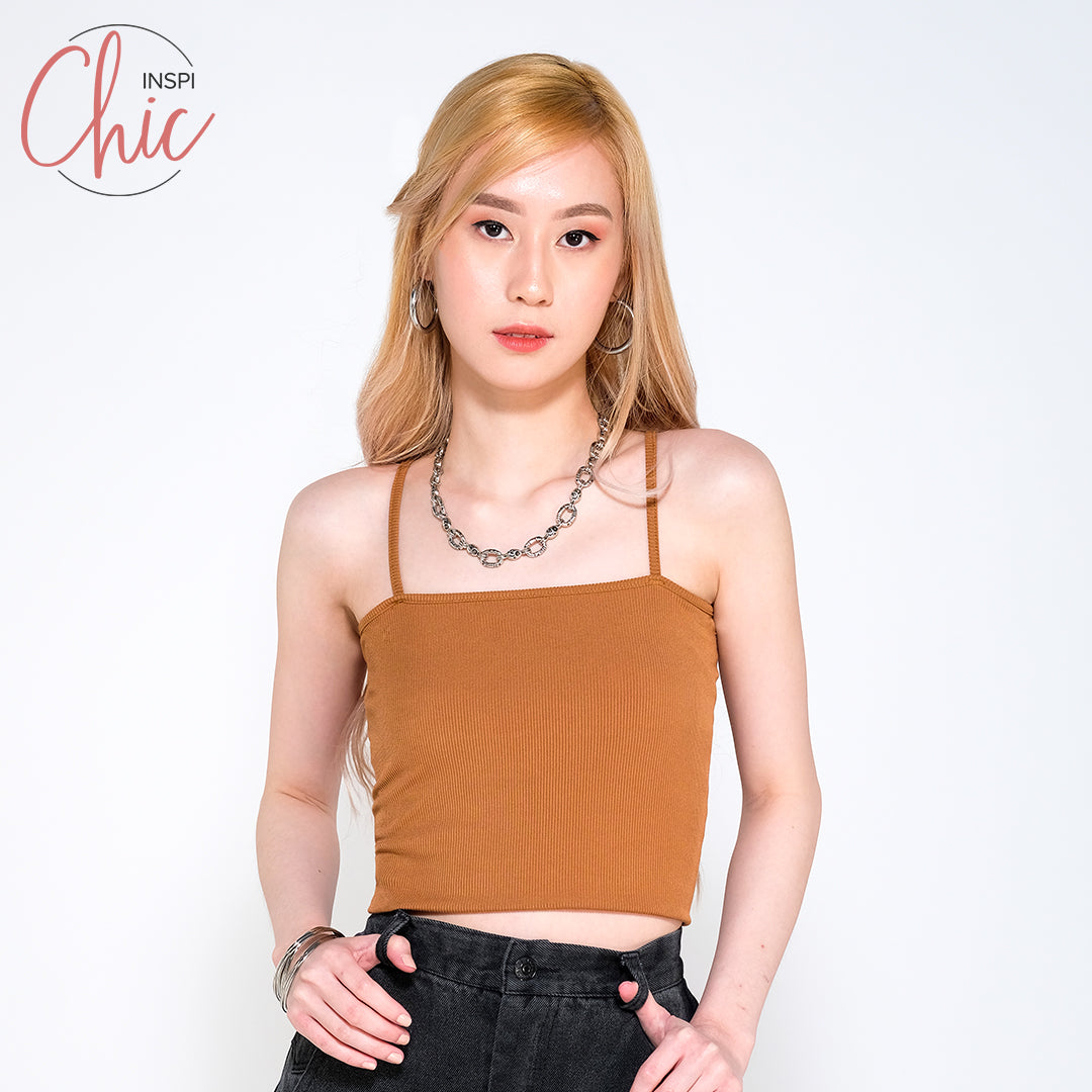INSPI Chic Trendy Curve Ribbed Tube Cami Trendy Top Shirt Sleeveless Top Long Sleeve for Women
