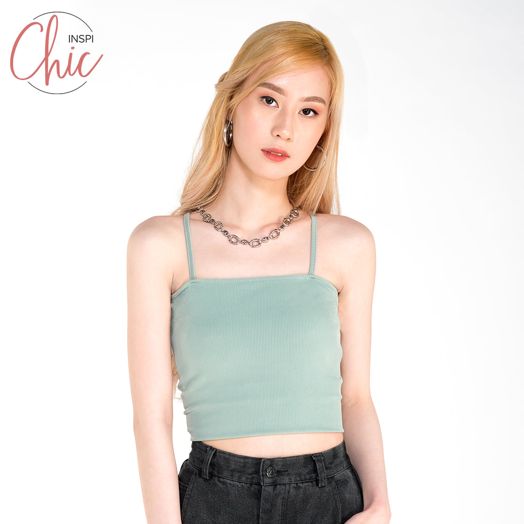 INSPI Chic Trendy Curve Ribbed Tube Cami Trendy Top Shirt Sleeveless Top Long Sleeve for Women
