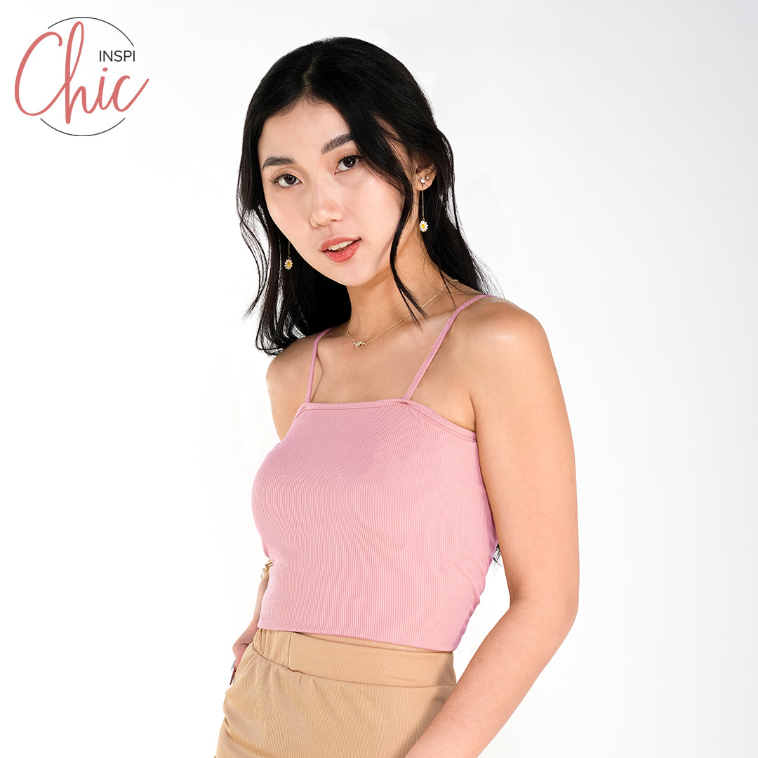 INSPI Chic Trendy Curve Ribbed Tube Cami Trendy Top Shirt Sleeveless Top Long Sleeve for Women