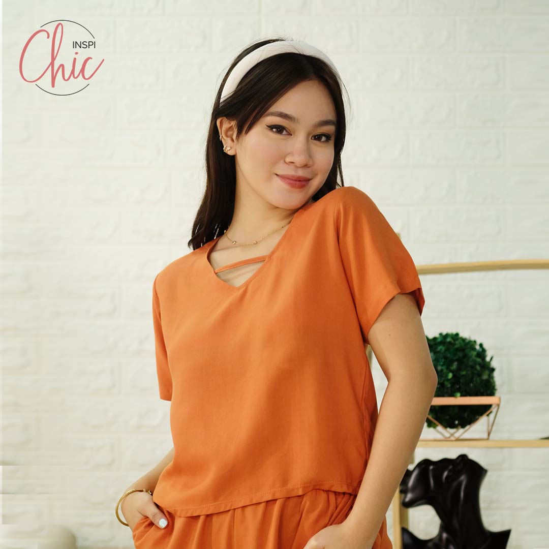 INSPI Chic Rust Boxy V-neck Crop Tank Tops for Women Croptop Korean Top Sleeveless Tees