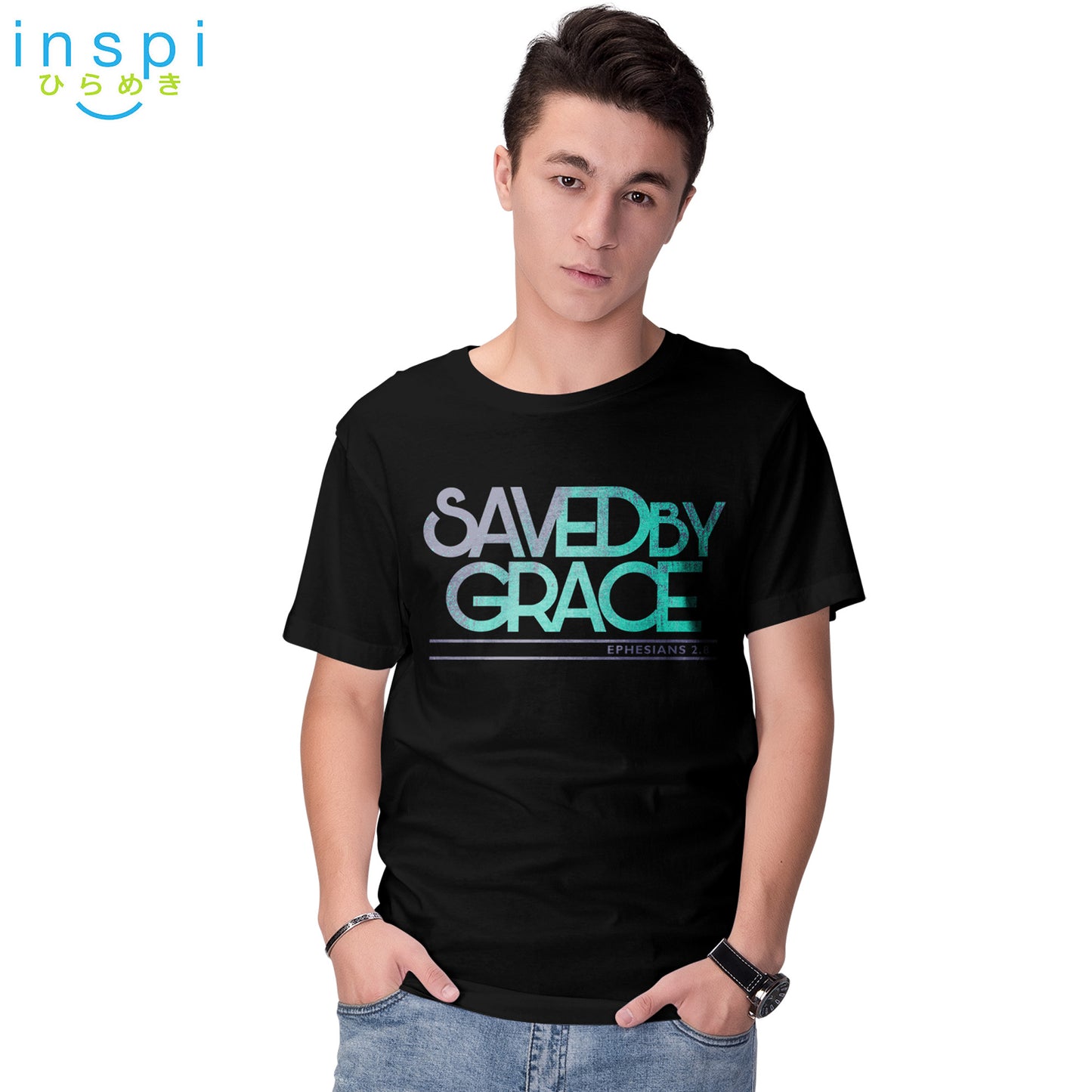INSPI Shirt Saved by Grace Mens Statement Tshirt