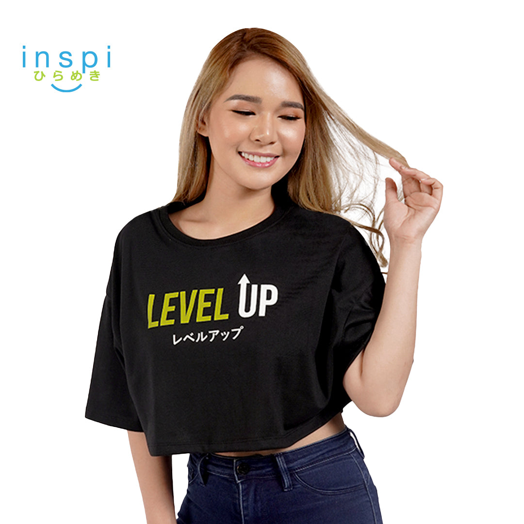 INSPI Oversized Crop Top Level Up Graphic Tshirt