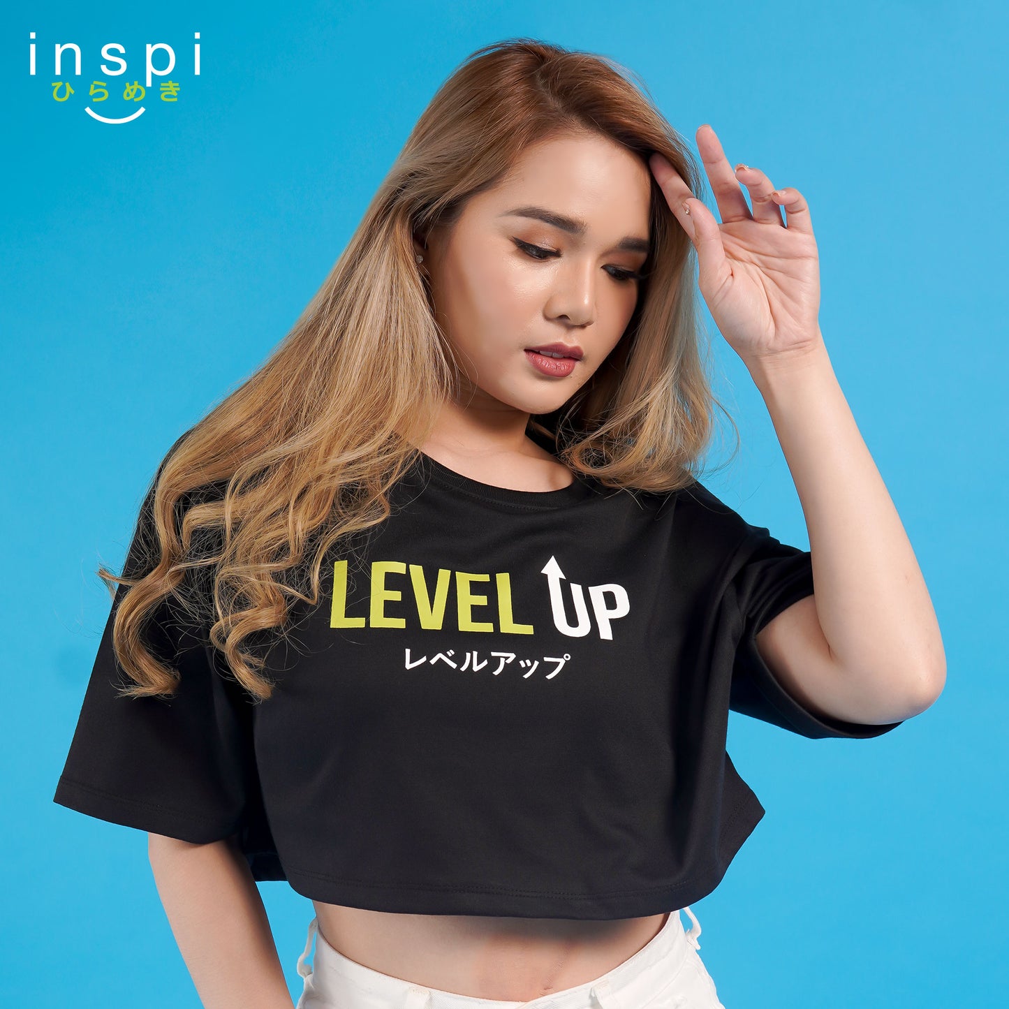 INSPI Oversized Crop Top Level Up Graphic Tshirt